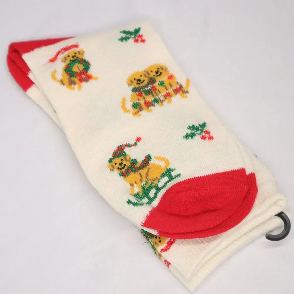 Dog on Sleigh Holiday Socks NEW Size 5-10 Shine